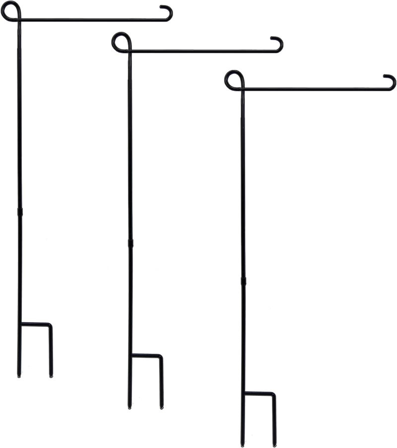 PHITRIC 3PC Garden Flag Holder Stand, Premium Powder-Coated Yard Flag Pole, Weather-Proof Black Metal Flagpole for Winter Garden Flag/Christmas Garden Flag/American Flag/Outdoor Garden Decor - Image 1